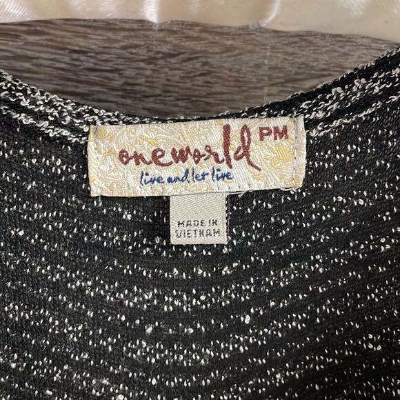 One World Ladies Scoop Neck Asymmetrical Tunic,Size Petite M,Black w Rhinestones - Picture 6 of 7